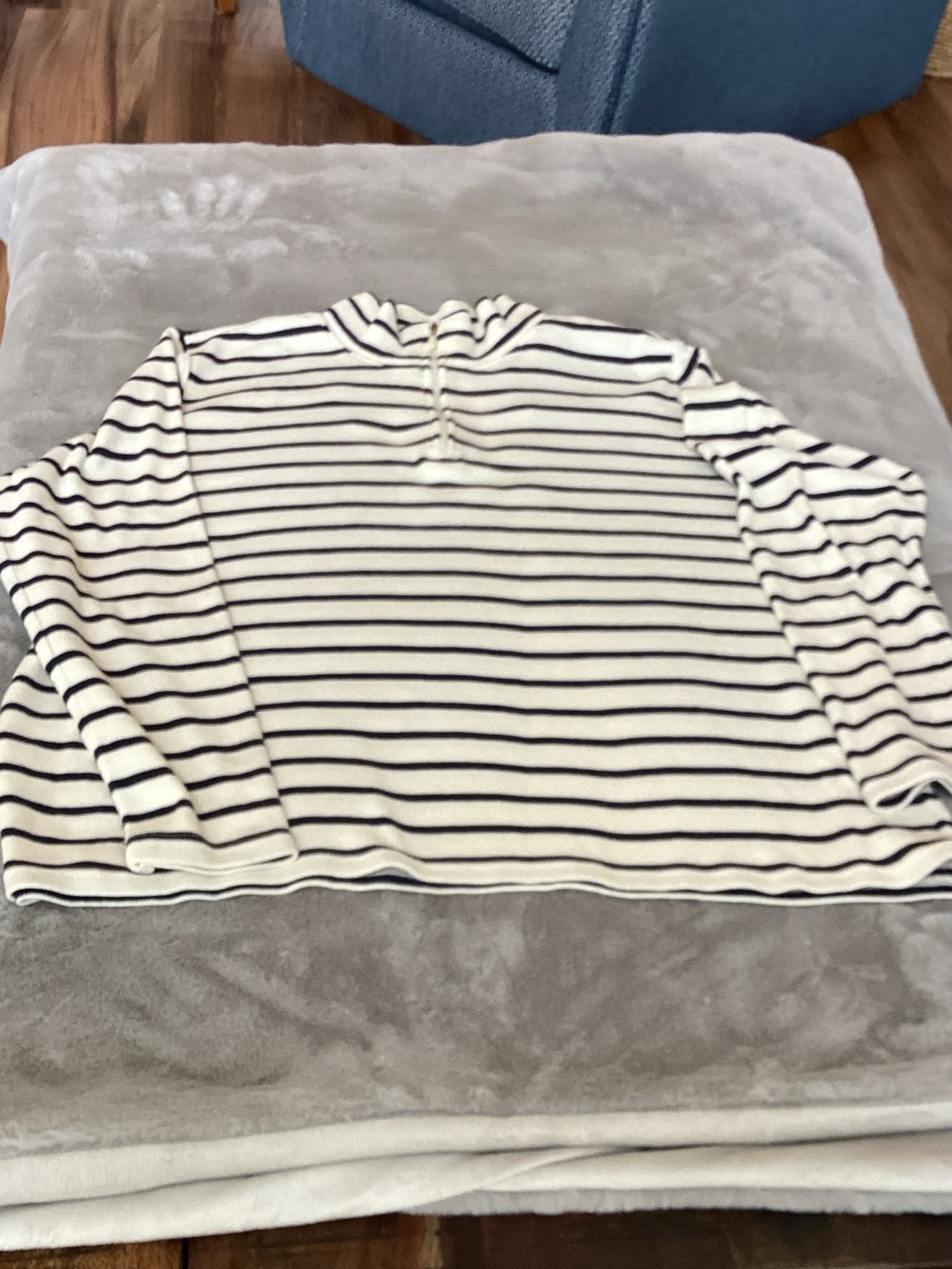 L.L. Bean Cream and Black Striped Quarter-Zip Pullover